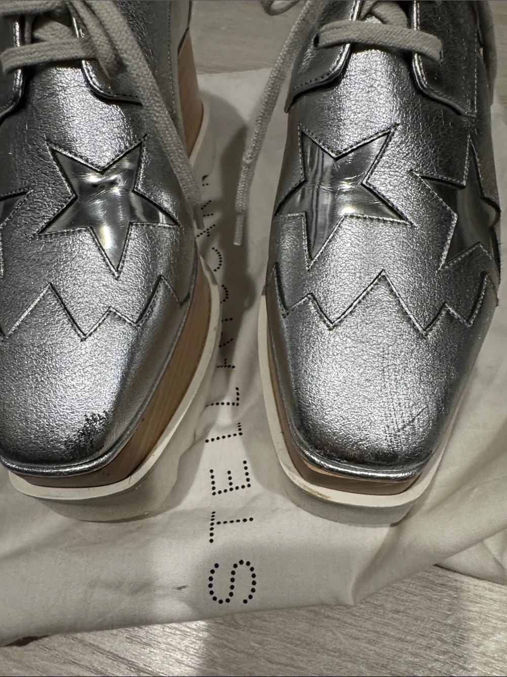 Stella McCartney Silver Metallic Star Lace-Up Shoes